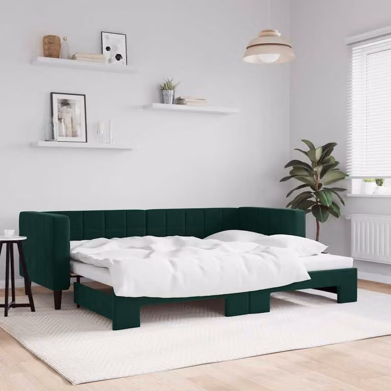 vidaXL Divano Letto con Letto Estraibile in Velluto Verde con Struttura in Legno e Metallo L: 200 cm, P: 80 cm