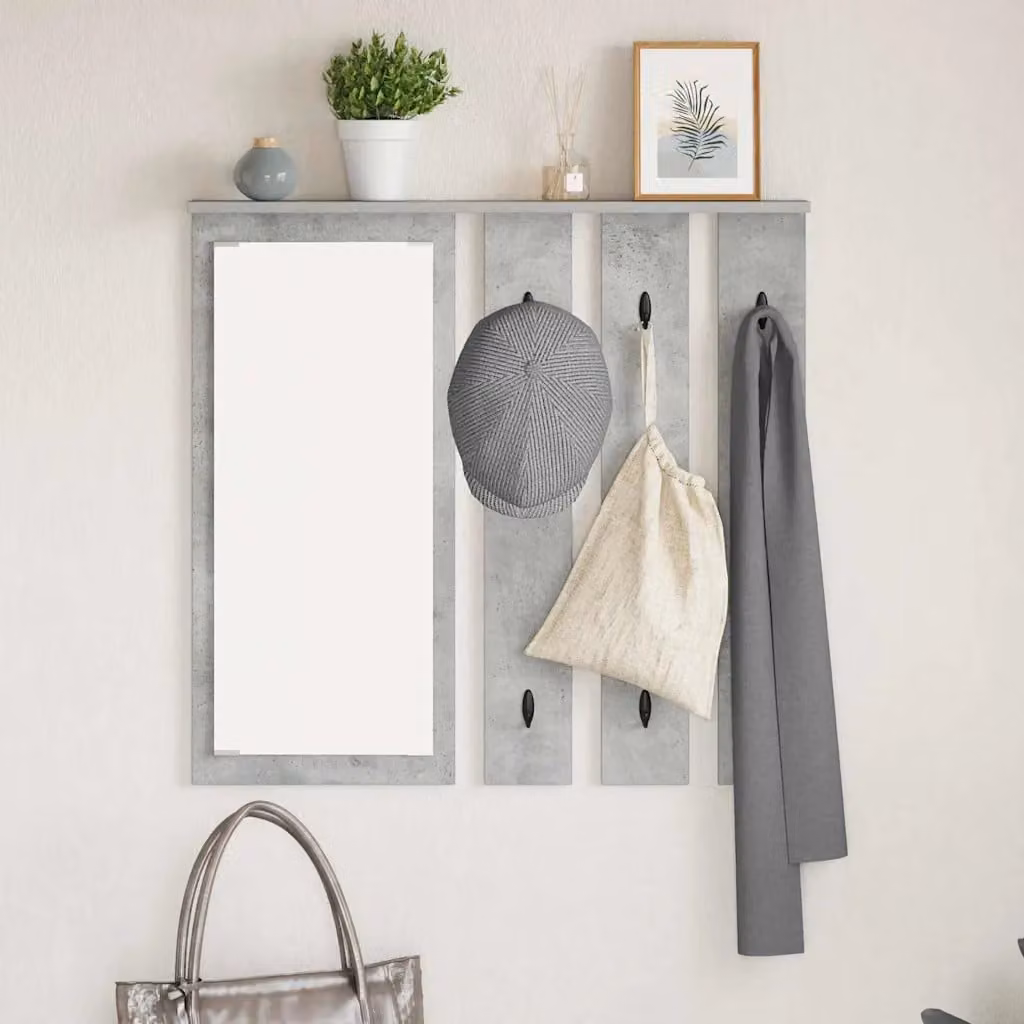 Appendiabiti a muro moderno vidaXL in MDF e metallo, Grigio, L: 84 cm, P: 10 cm, H: 80 cm