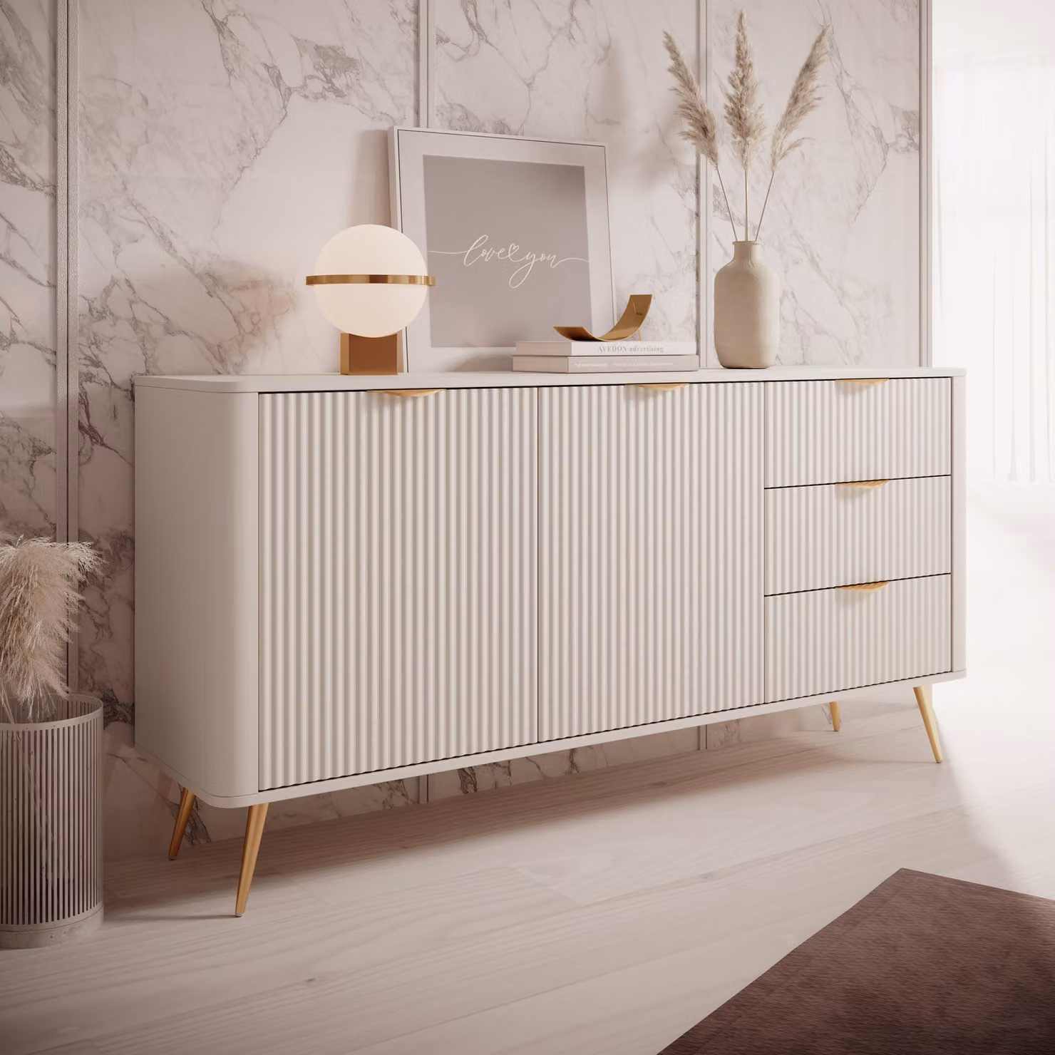 AX LIVING Comodino Vespasia 163 2T3S 163,2 cm Beige Credenza XXL