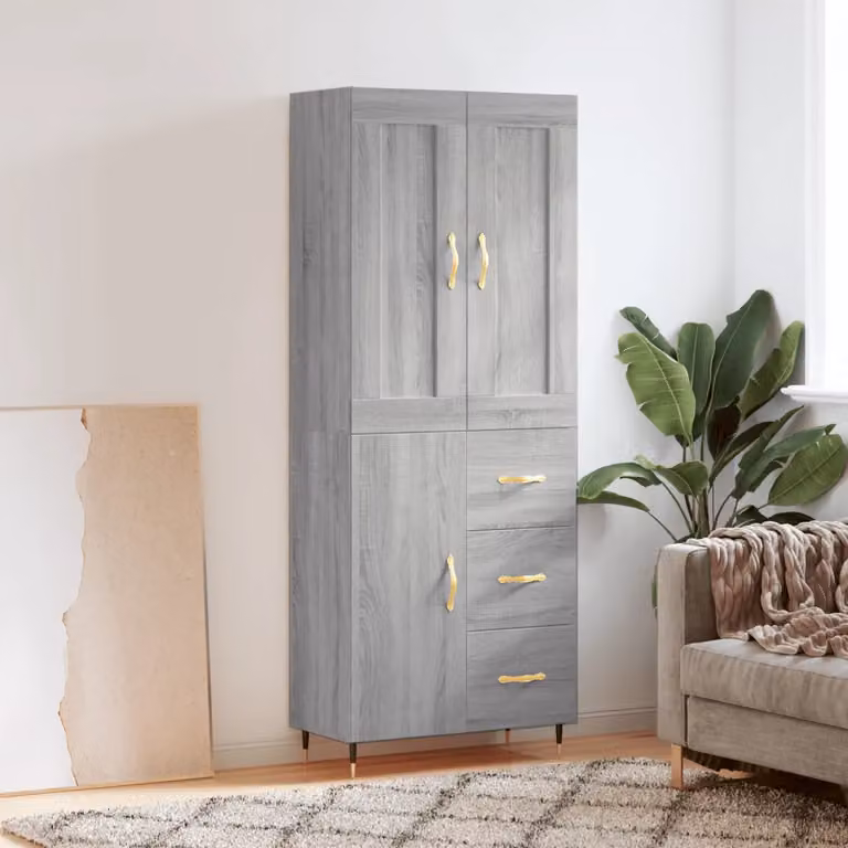 Credenza moderna vidaXL in legno multistrato e metallo, Grigio Sonoma, L: 69,5 cm, P: 34,0 cm, H: 180,0 cm