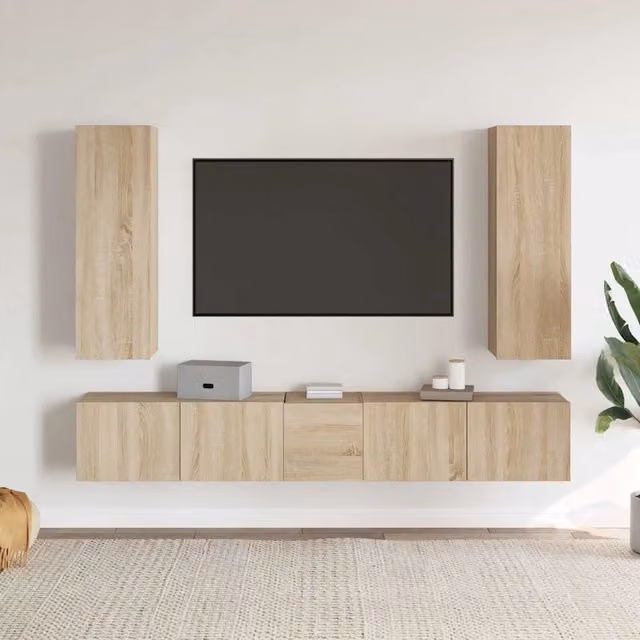Set di mobili porta TV moderno vidaXL in legno color rovere marrone per soggiorno