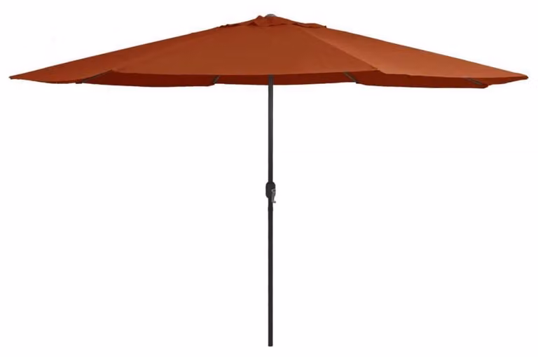 Ombrellone da giardino da 390 cm con manovella, protezione UV, ideale per terrazza o mercato, con palo in metallo e base in terracotta