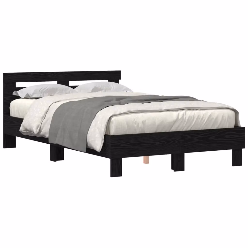 Struttura letto moderna vidaXL in legno Rovere e Nero con strisce LED e porte USB L: 140 cm, P: 193 cm, H: 220 cm – 2