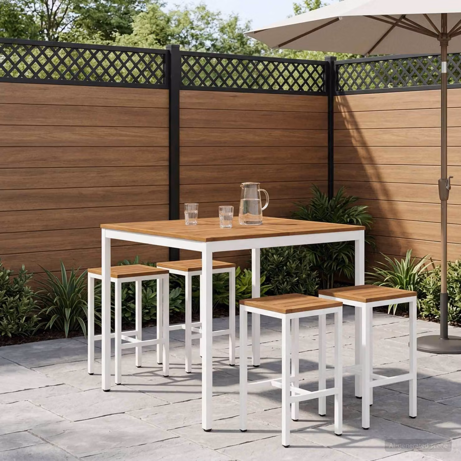 vidaXL Tavolo Bar da Giardino NAARDEN in Legno di Acacia, Quadrato, Naturale e Bianco, L: 60 cm, P: 60 cm, H: 105 cm