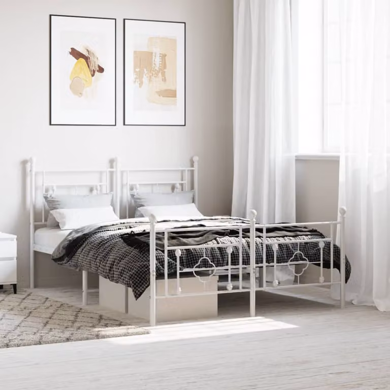 vidaXL Giroletto con Testiera e Pediera in Metallo Bianco L/P/H: 200 x 140 x 97 cm