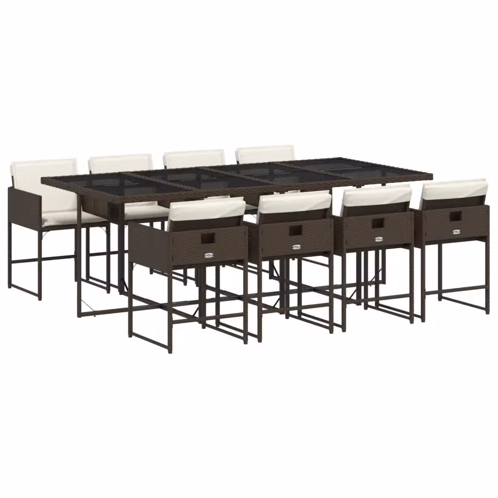 Set da Pranzo da Giardino vidaXL in Polyrattan Marrone con 9 Pezzi e Cuscini – 2