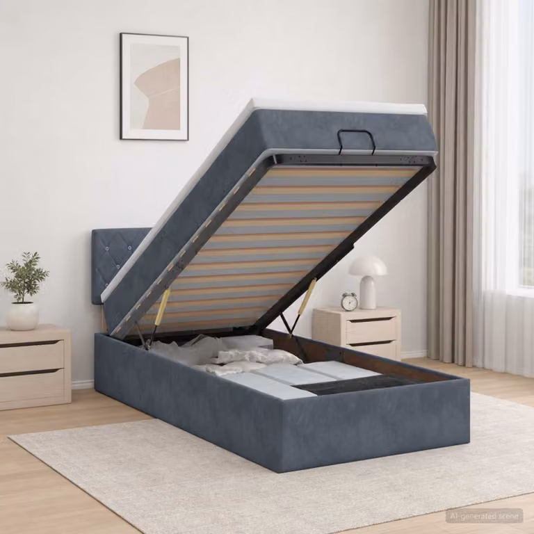 Letto ottomano con materasso vidaXL in velluto grigio scuro L: 80 cm, P: 200 cm, H: 140 cm