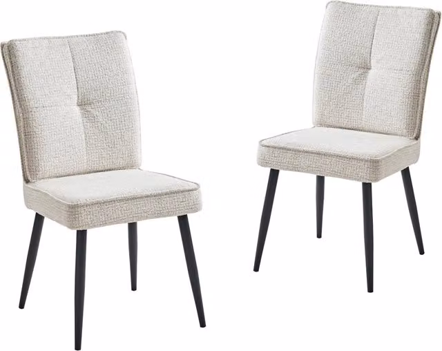 Set di 2 Sedie da Pranzo con Gambe in Metallo e Rivestimento in Tessuto Pied de Poule Crema