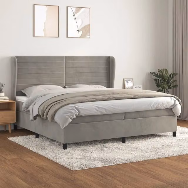 Letto Ibrido vidaXL con Giroletto a Molle e Materasso in Velluto Grigio e Bianco, Struttura in Legno di Larice, L/P/H: 200 x 203 x 128 cm
