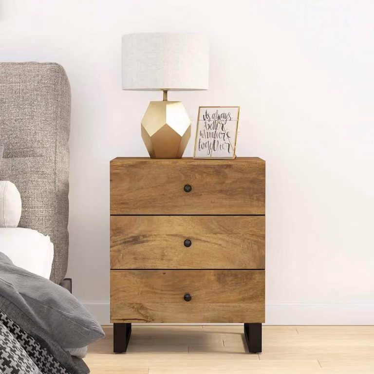 Comodino vidaXL in legno di mango e multistrato, stile industrial, marrone, L: 50 cm, P: 33 cm, H: 62 cm