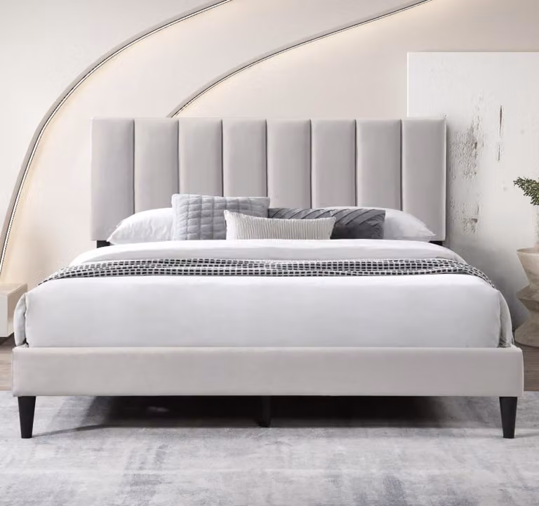 Letto imbottito 140x200 e 160x200 cm, letto matrimoniale con rete a doghe e rivestimento morbido, struttura del letto, trapuntatura verticale, 160x200 cm, beige