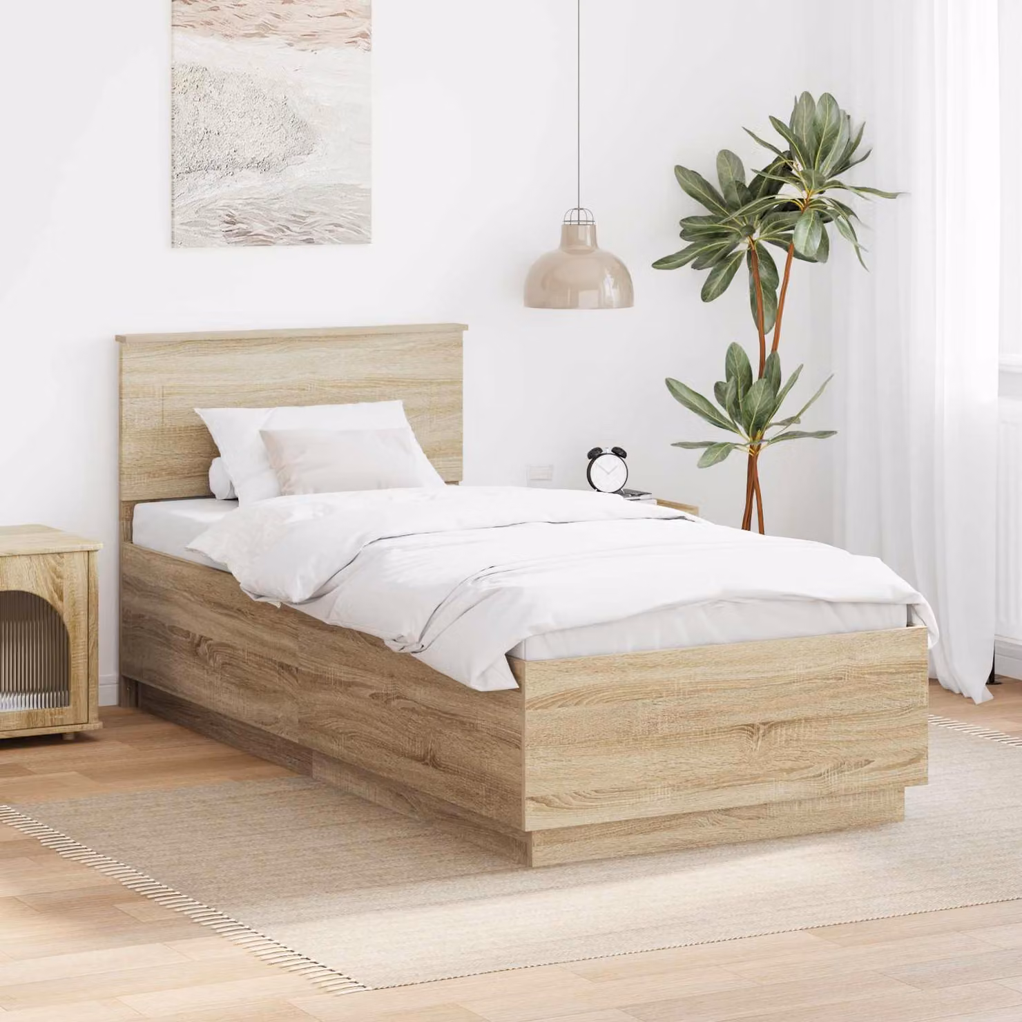 Struttura del letto con testiera vidaXL in legno color rovere, L 90 cm x P 190 cm