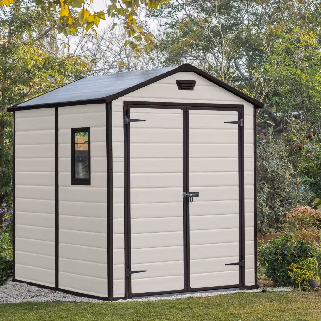 Casetta da Giardino Keter Manor 6x8 in Resina Beige con Doppia Porta e Finestra, L/P/H: 185,8 x 227 x 236,8 cm – 2