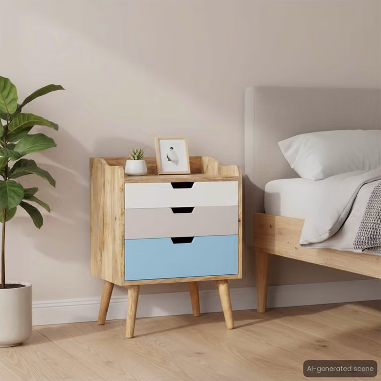 Comodino vidaXL in legno di mango massello stile rustico, marrone multicolore, L 47 cm x P 35 cm x H 63 cm