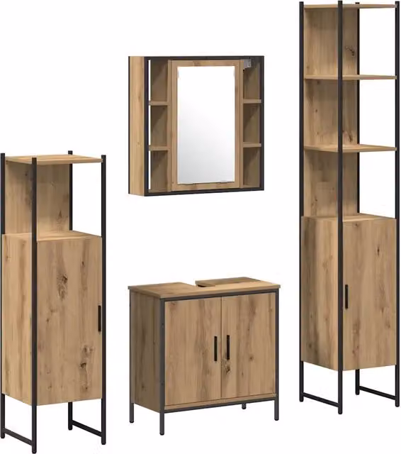 Set di mobili per il Bagno | Armadio da bagno 4 pz Marrone Legno multistrato