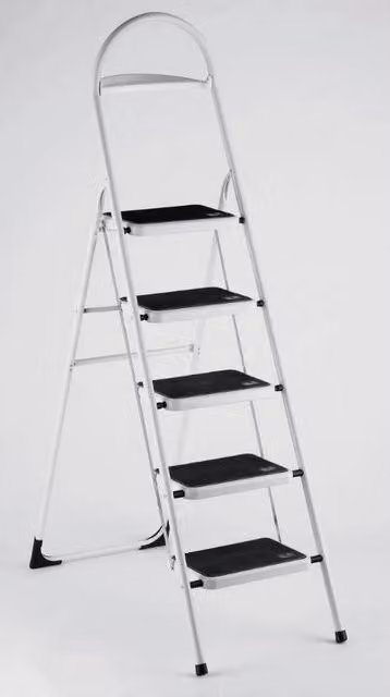 Sgabello Scala in Acciaio Tappetini sui Gradini 150 Kg Sicuro 5 Gradini