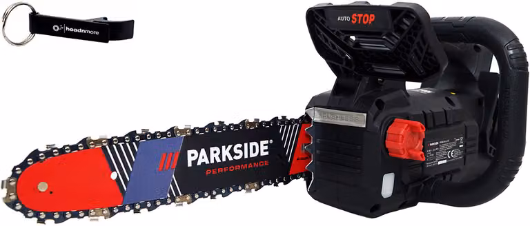 Motosega a batteria PARKSIDE PERFORMANCE® 40V PPAKS 40 nel kit HEADNMORE® - con portachiavi HEADNMORE
