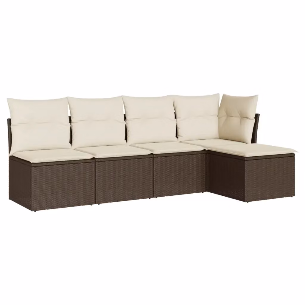 vidaXL Set Divano da Giardino 5 pz a L in Polyrattan Marrone con Cuscini Imbottiti e Coperture Rimosse – 2
