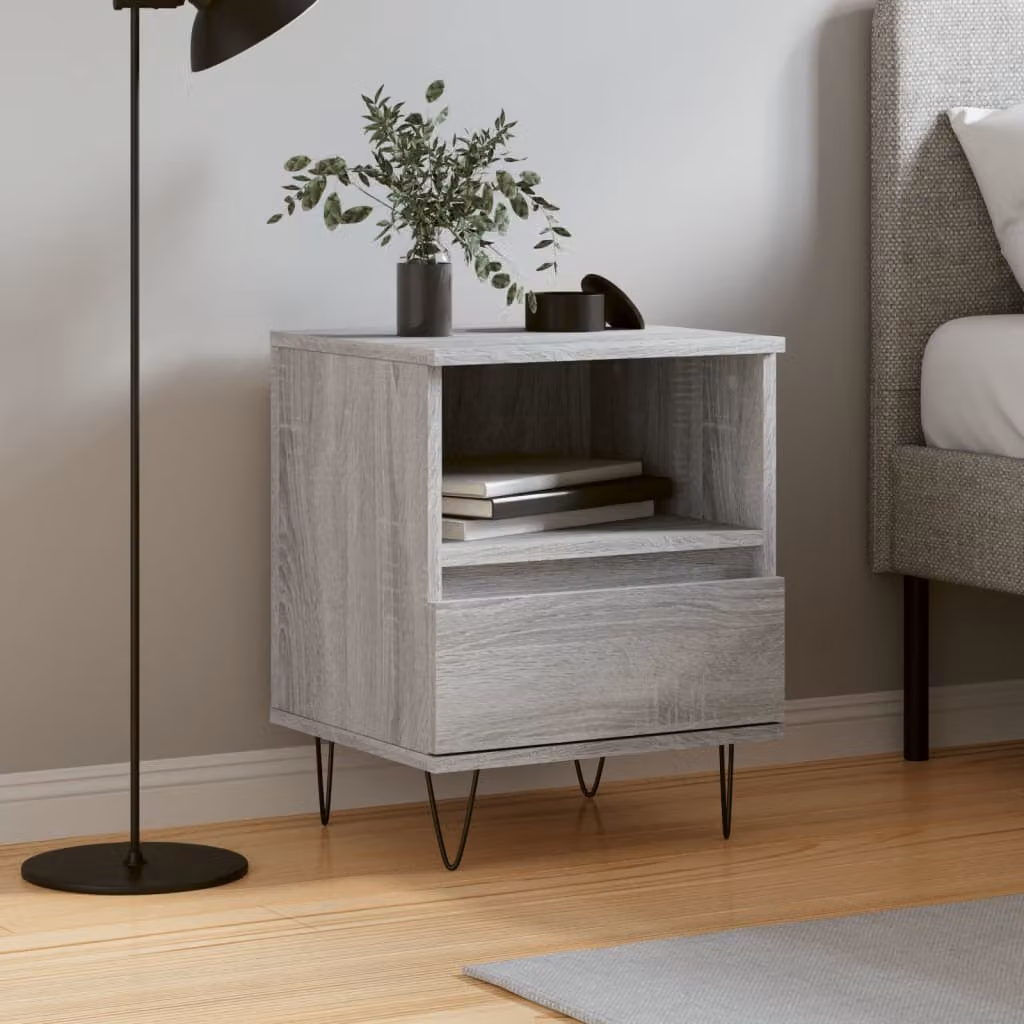 Comodino moderno sospeso vidaXL in legno e metallo, Grigio, L 40 cm x P 35 cm x H 50 cm