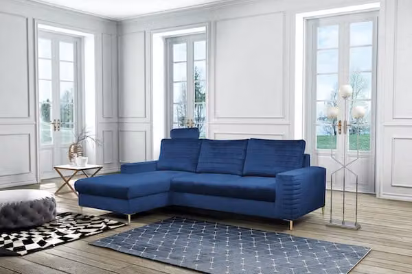 Divano ad angolo "Collin" Divano ad angolo funzione letto blu navy / piedi neri Recamiere sinistra