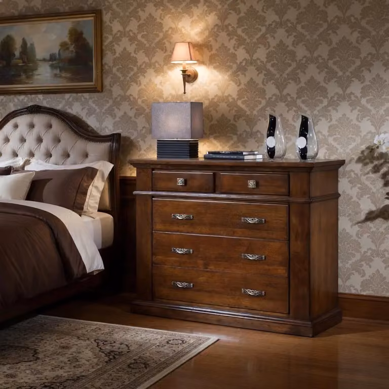 Cassettiera classica in legno con 5 cassetti Mobili 2G colore noce L: 128 cm, P: 54 cm, H: 100 cm