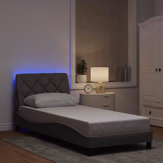 Letto singolo con illuminazione LED e porta USB vidaXL in tessuto tortora 90x190 cm – 1