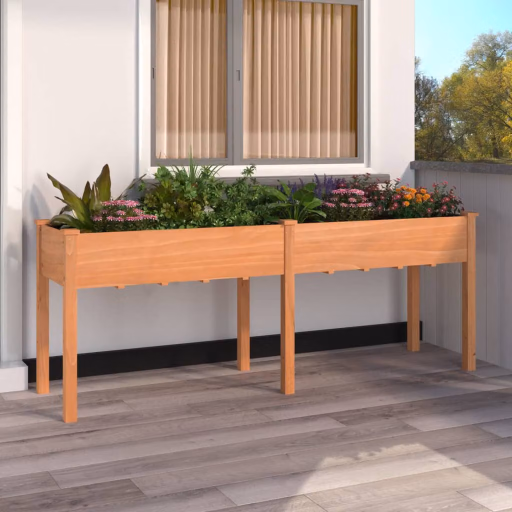 Fioriera con fodera vidaXL in legno di abete massello, colore marrone, L: 203 cm, P: 53 cm, H: 76 cm
