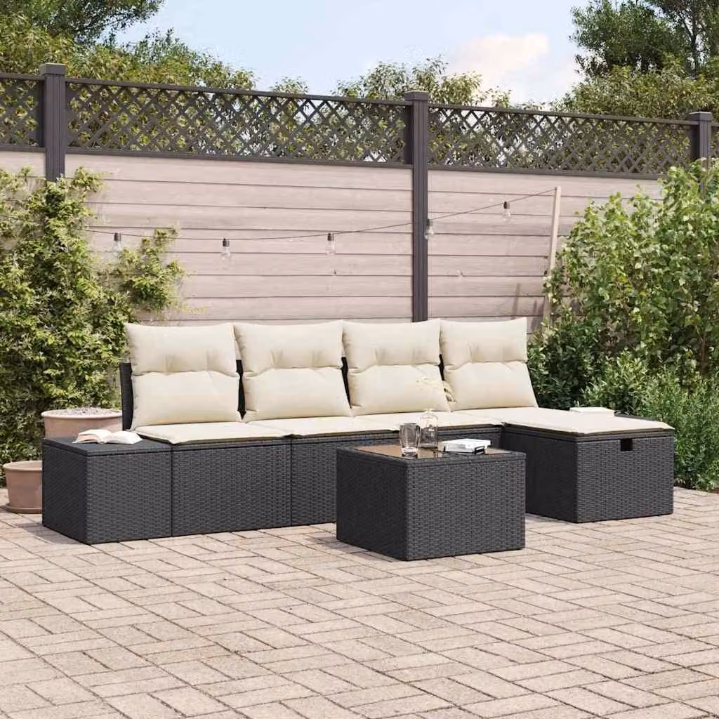 Maison Exclusive - Set da giardino composto da 6 pezzi, divano in rattan sintetico nero