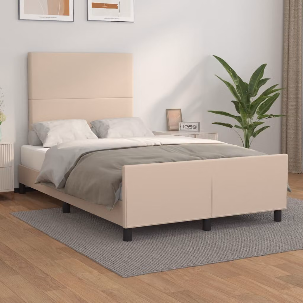 The Living Store Giroletto con testiera cappuccino-marrone 120x200 cm in ecopelle