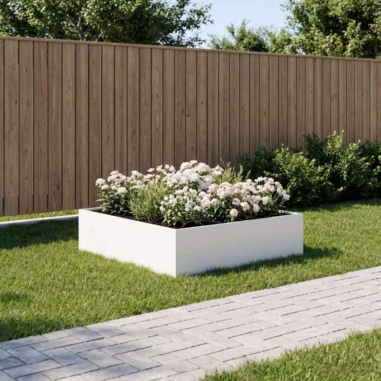 vidaXL Vaso da giardino in metallo Bianco L: 100 cm, P: 100 cm, H: 30 cm