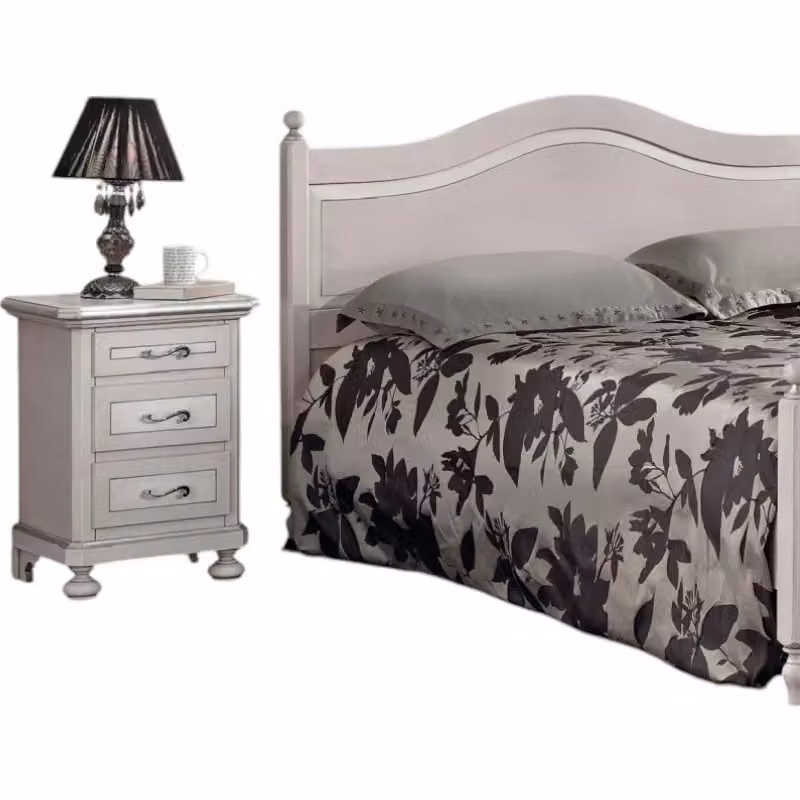 Comodino Arte Povera Mobili 2G in Legno di Pino con 3 Cassetti Stile Shabby in Colore Tortora e Grigio L: 50 cm, P: 38 cm, H: 66 cm – 3