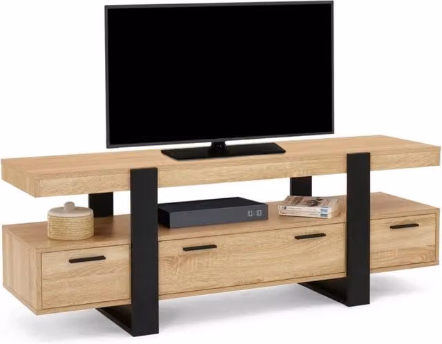 IDMarket Porta TV PHOENIX moderno con cassetti in legno e nero L: 140 cm, P: 40 cm, H: 50 cm – 1