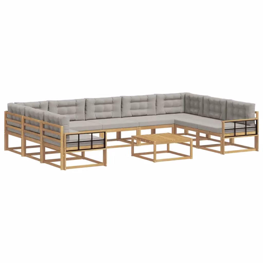 Set di divani da esterno moderno vidaXL in legno di acacia con cuscini Bianco e Grigio – 2