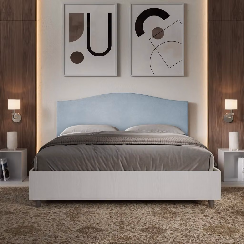 Letto Matrimoniale con Contenitore e Base Lift Up Giordanoshop Blu in Microfibra L: 167 cm, P: 115 cm, H: 198 cm – 2