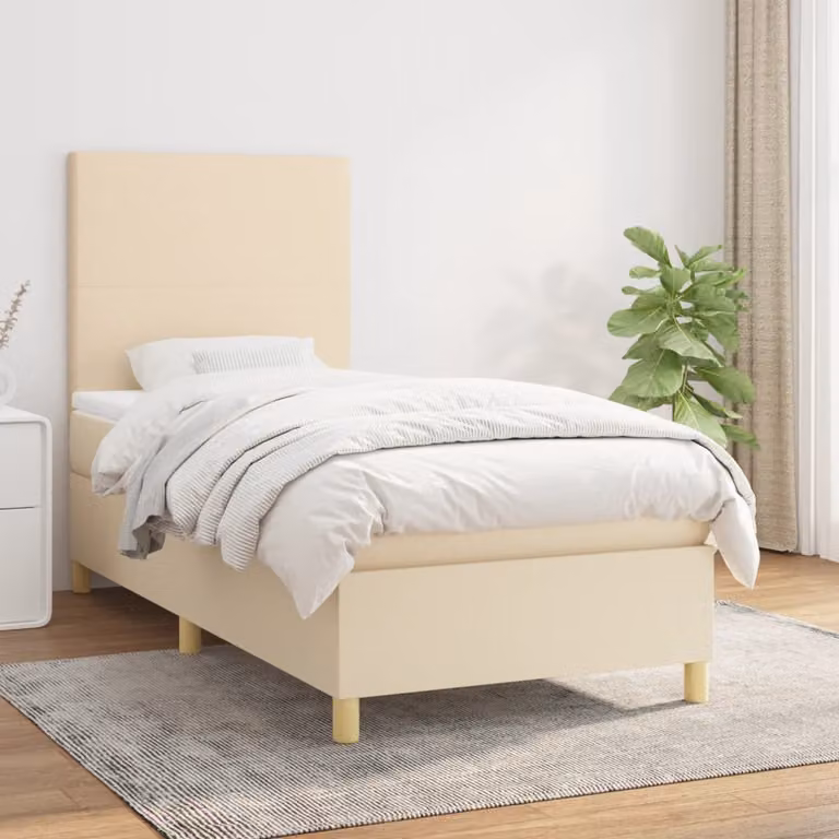 vidaXL Letto Ibrido con Giroletto a Molle e Materasso a Tasche Beige e Bianco L/P/H: 203 x 100 x 128 cm