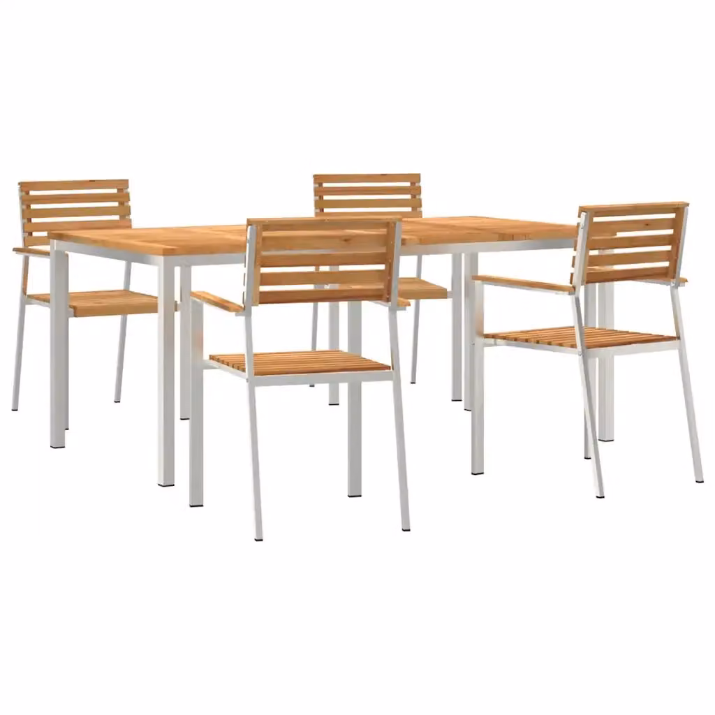Set da pranzo per giardino e terrazzo vidaXL in teak e acciaio inossidabile marrone, 5 pezzi – 2