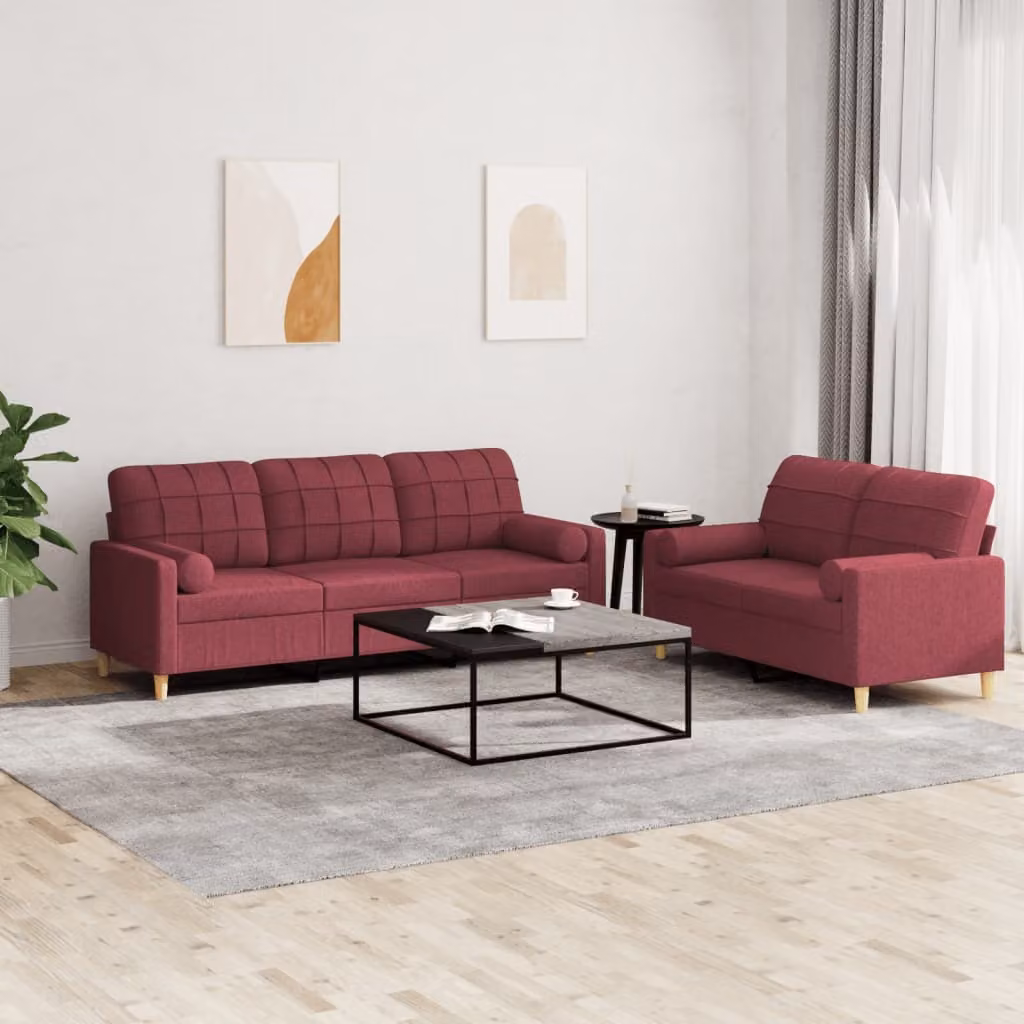 Maison Exclusive - Set divano a 2 posti con cuscini in tessuto bordeaux