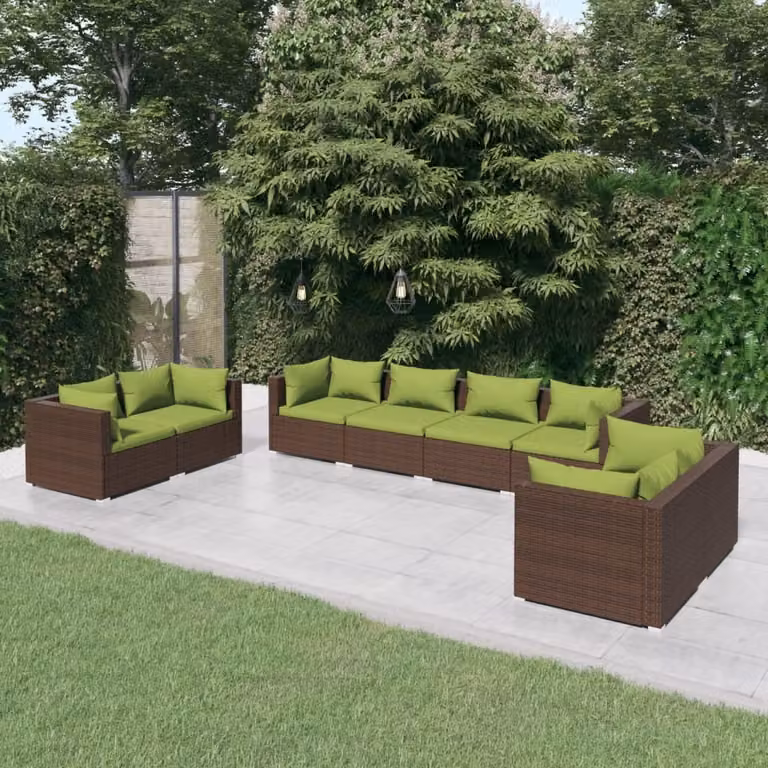 Maison Exclusive - Set da giardino 8 pezzi con cuscini in polyrattan marrone