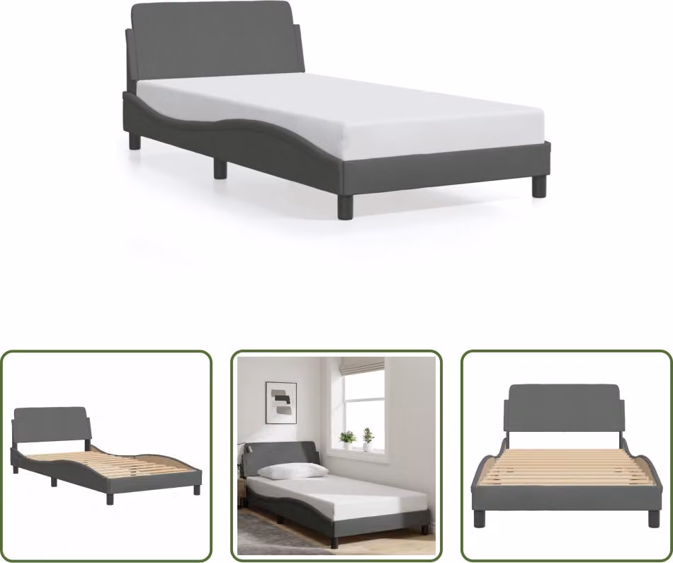 The Living Store Giroletto con testiera in tessuto grigio scuro 100x200 cm