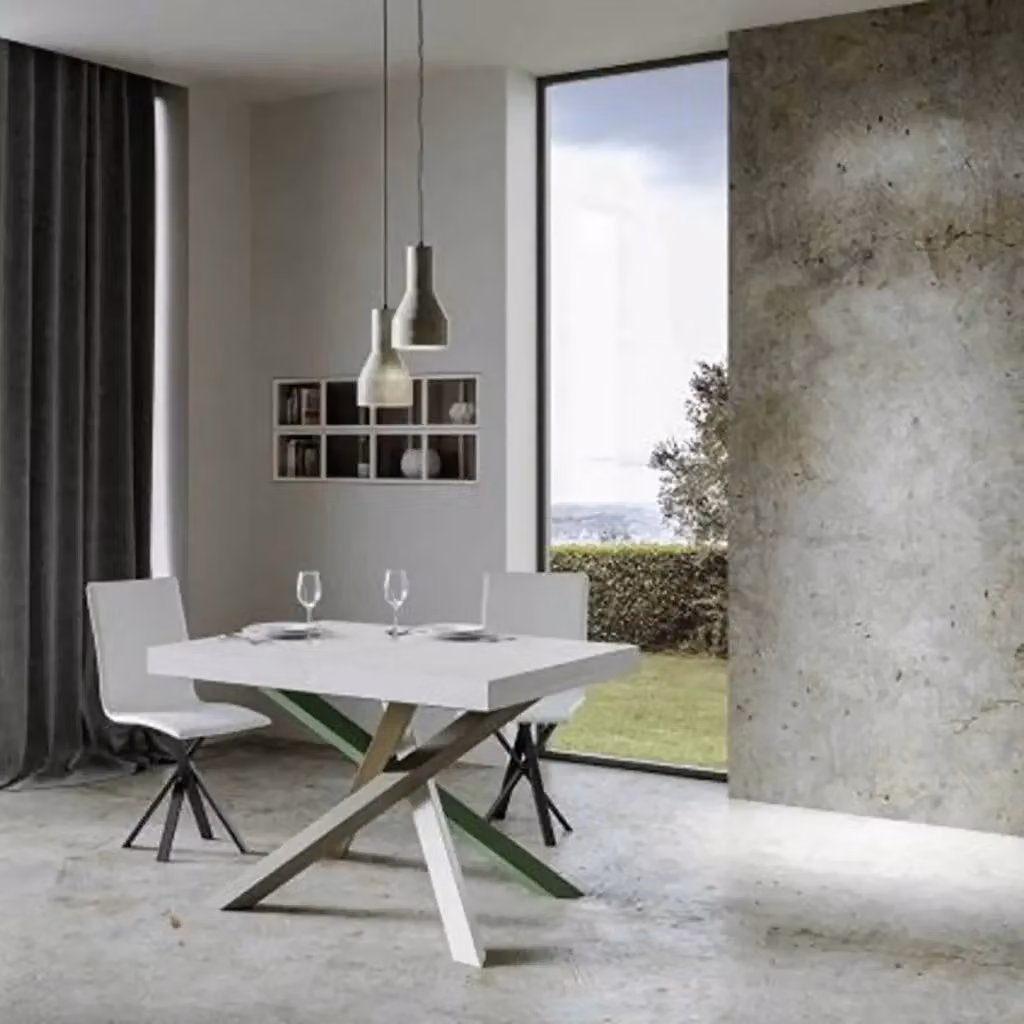 Tavolo allungabile Volantis Premium di Ityhome, colore bianco frassino con gambe multicolore, L: 140-244 cm, P: 90 cm, H: 77 cm – 2