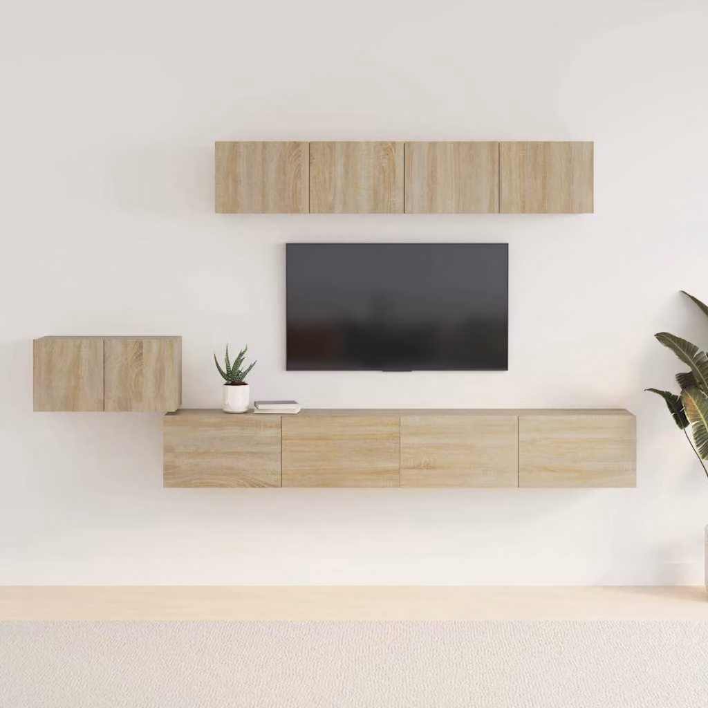 Set di mobili porta TV da 5 pezzi vidaXL in legno MDF color rovere e beige per soggiorno