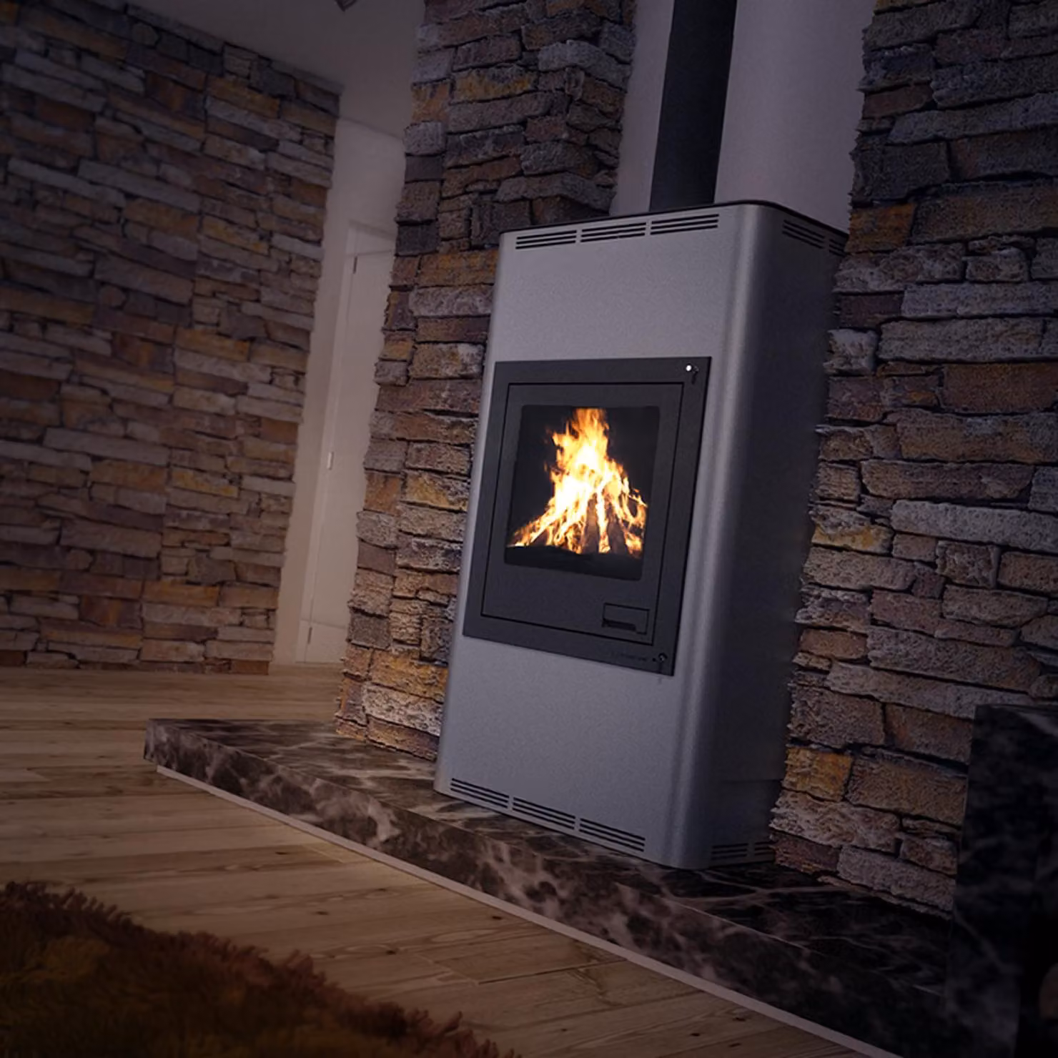 Termocamino HS FLAMINGO AQUAFLAM 17 con scambiatore di calore a regolazione automatica grigio