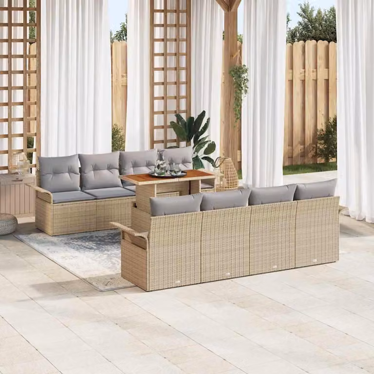Maison Exclusive - Set da giardino con divano, 9 pezzi, rattan sintetico beige