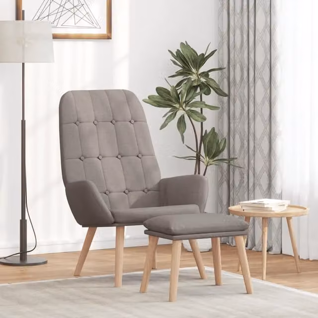 Poltrona Relax con Poggiapiedi vidaXL in Tessuto Beige e Grigio con Struttura in Legno di Gomma e Schiuma – 1