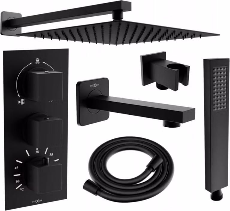 Mexen Cube DR02 set vasca-doccia ad incasso con soffione 25 cm, nero - 77503DR0225-70