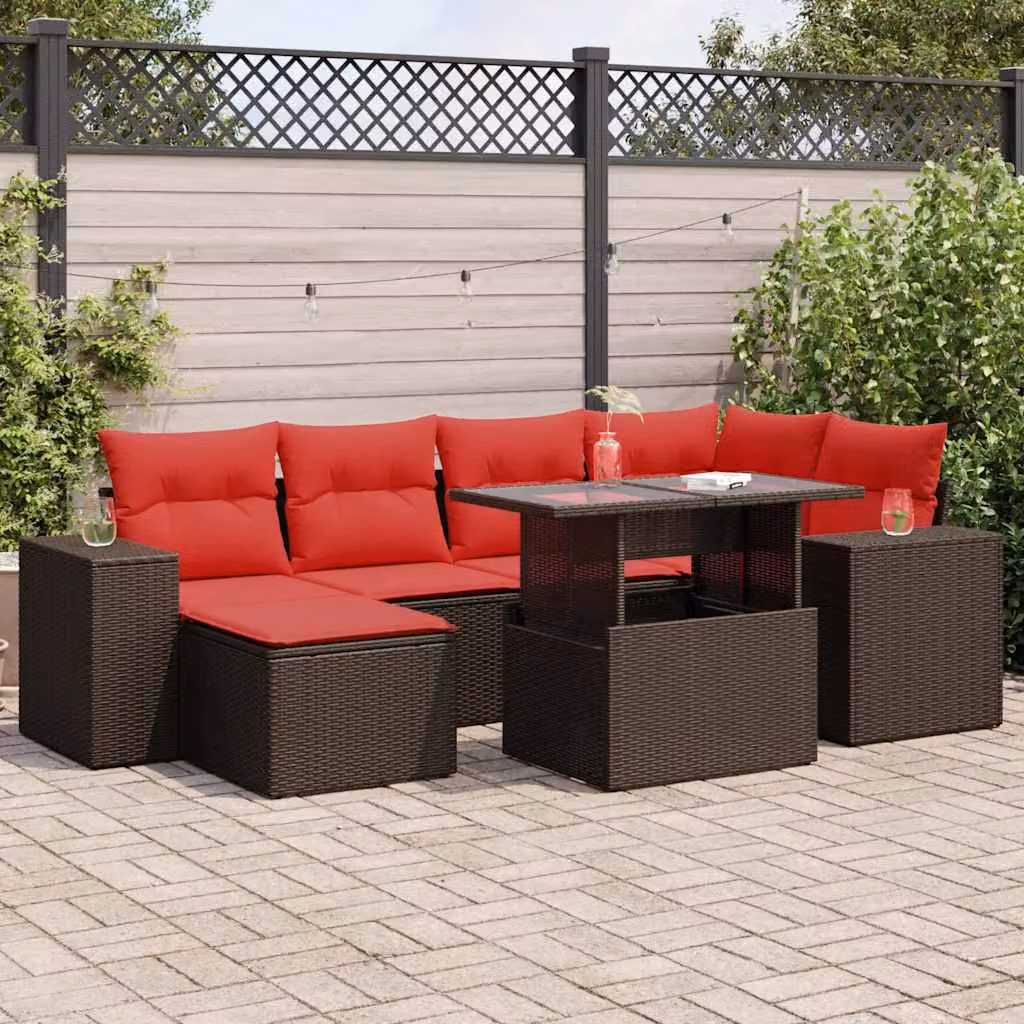 Set di divani da giardino vidaXL 9 pz in polyrattan marrone con cuscini e tavolino da esterno