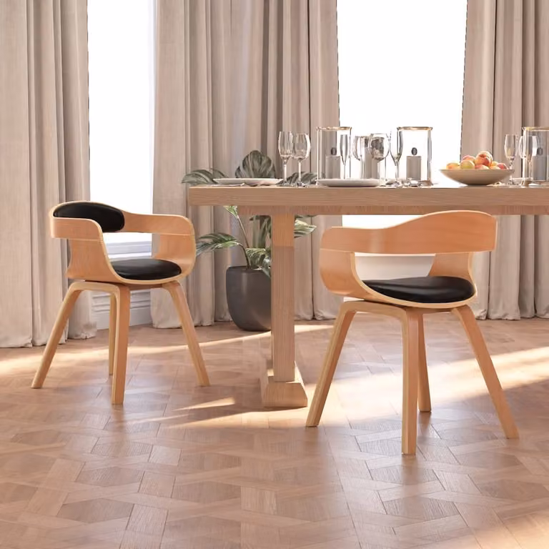 The Living Store Sedie da pranzo 2 pezzi in legno curvato nero e Similcuoio
