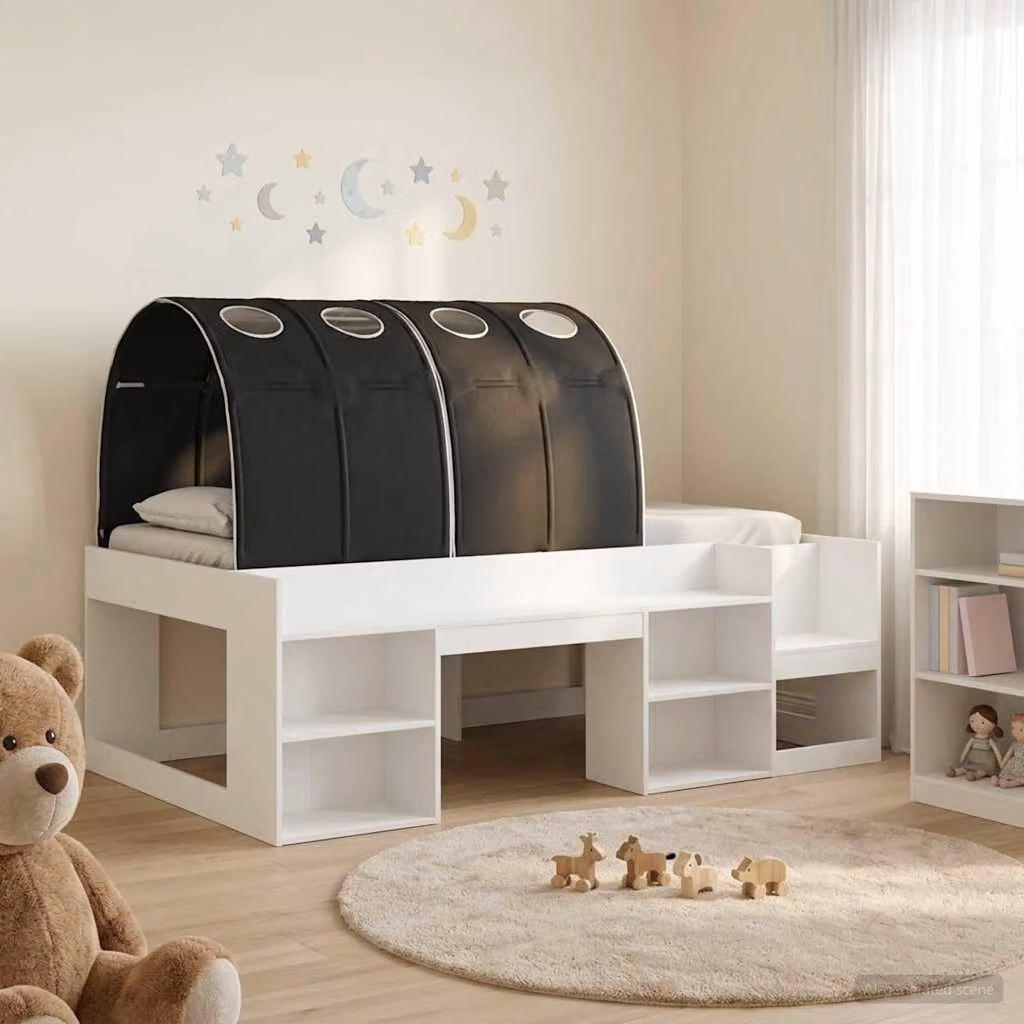 Letto per bambini con tunnel vidaXL in legno ingegnerizzato, Bianco e Nero, L 203 x P 120 x H 65 cm