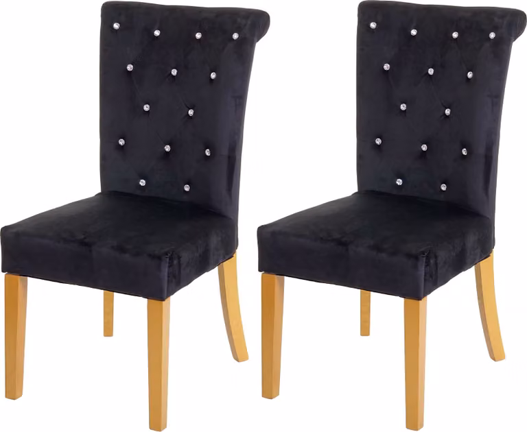 set di 2 sedie per sala da pranzo HWC-D22, sedia da cucina, velluto borchiato ~ nero, gambe color oro