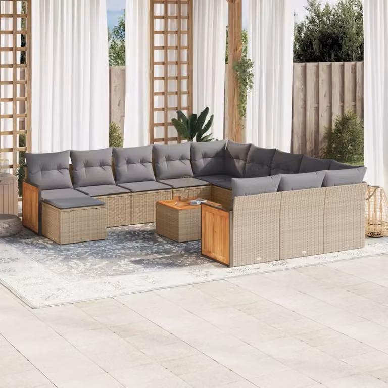vidaXL Set Divano da Giardino 13 pz in Polyrattan con Cuscini Beige e Tavolino da Esterno